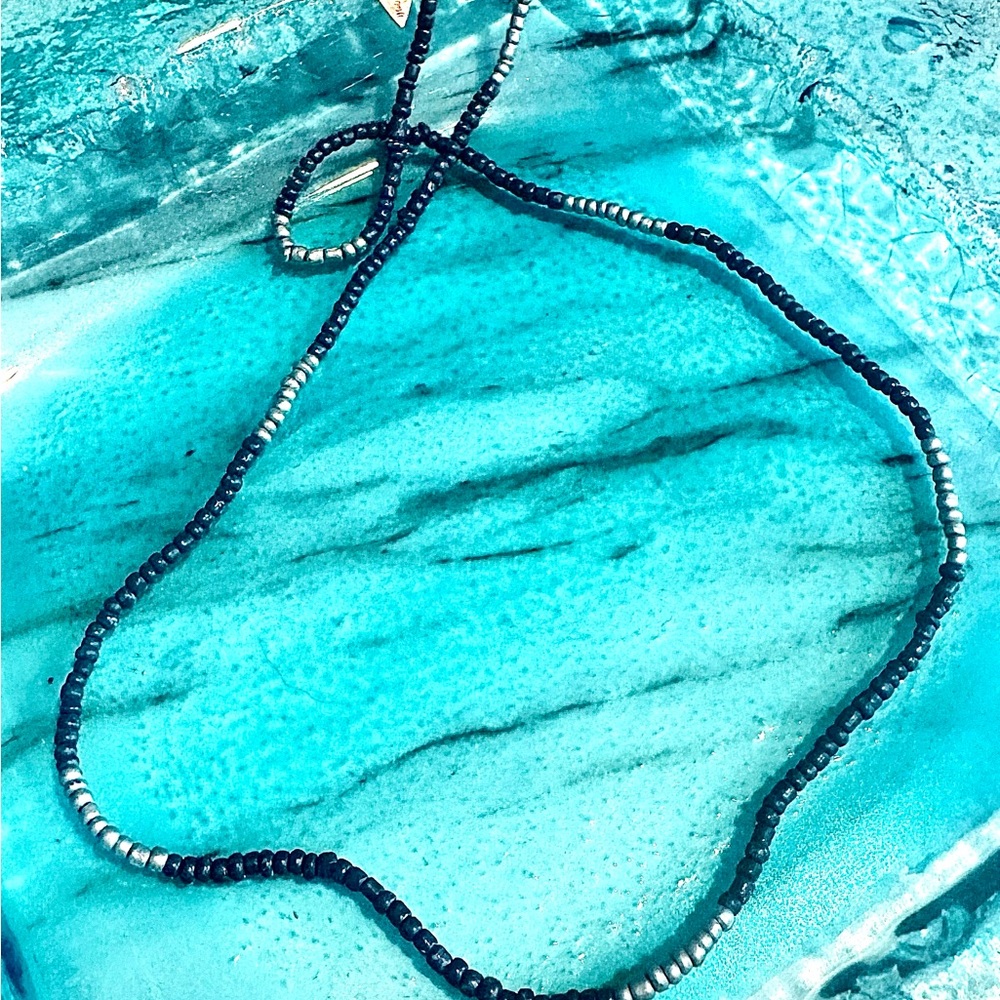 Elegant Navy and Silver Beaded Necklace